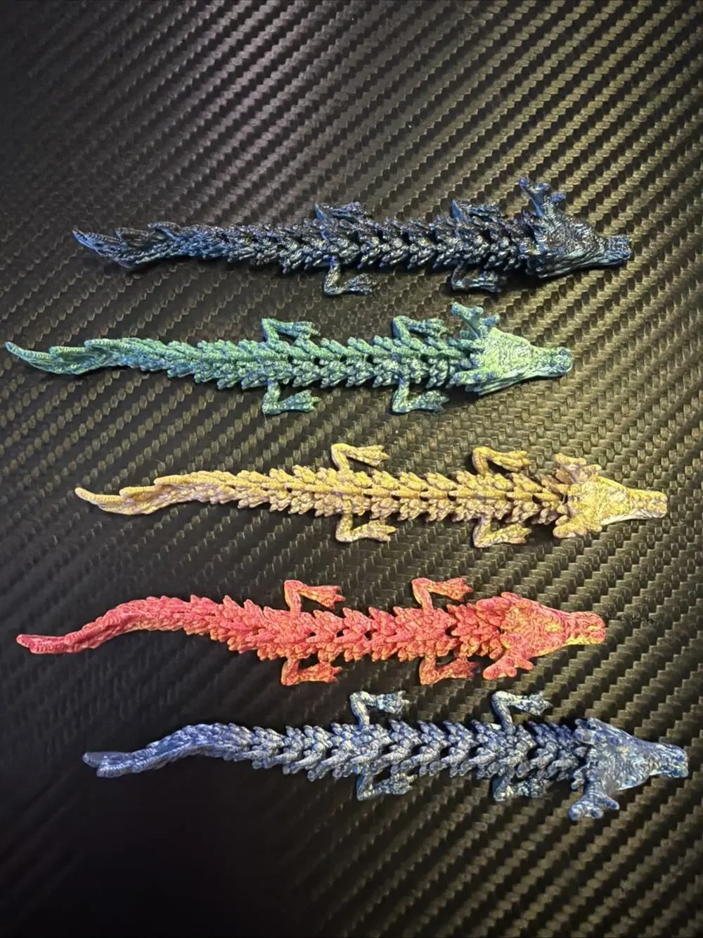 3D Printed Articulated Dragons Set of 5 Fidget Toys Movable Jointed 5” Long